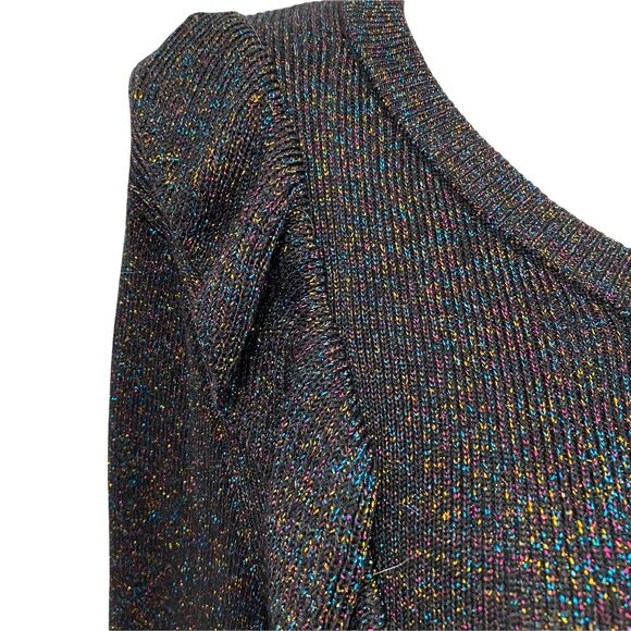 Forever 21 Sweater Women 3x Ruffle Ribbed Knit Metallic Holiday Work Party Black - Picture 5 of 13